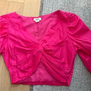 Jason Wu Pink Cropped Blouse with Ruched V-Neck and Short Sleeves